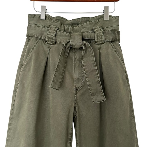 PAIGE Harper Olive Green High Rise Wide Leg Paperbag Tie Waist Pants Size 27 - Picture 3 of 15